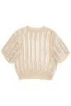 Brunello Cucinelli Open Knit Cropped Sweater With Sheer In Beige, Neutro