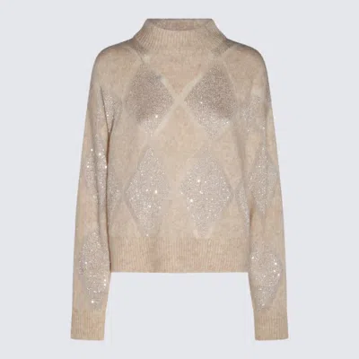 Brunello Cucinelli Sequined High-neck Jumper In Beige