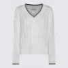 Brunello Cucinelli Sequin Embellished V-neck Sweater In Bianco+lignite+camel