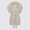Brunello Cucinelli Women Perforated Cardigan With Sequins In Biondo+stracciatella