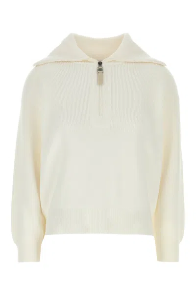 Brunello Cucinelli White Cotton Sweater In Orange