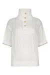 Brunello Cucinelli White High Neck Sweater With Perforated Design In Animal Print