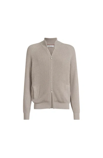 Brunello Cucinelli Malfilé Cotton Cardigan In Gray
