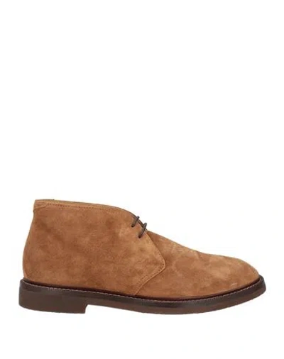 Brunello Cucinelli Man Ankle Boots Camel Size 8 Leather In Brown