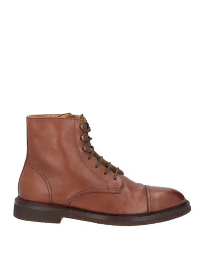 Brunello Cucinelli Man Ankle Boots Tan Size 11 Leather In Animal Print