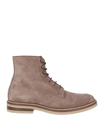 Brunello Cucinelli Man Ankle Boots Taupe Size 10 Leather In Multi