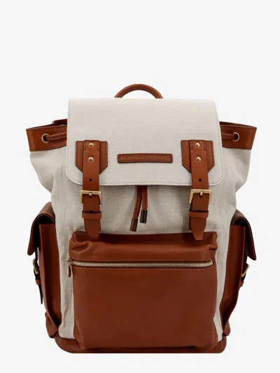 Brunello Cucinelli Man Backpack Man Beige Backpacks In Cream