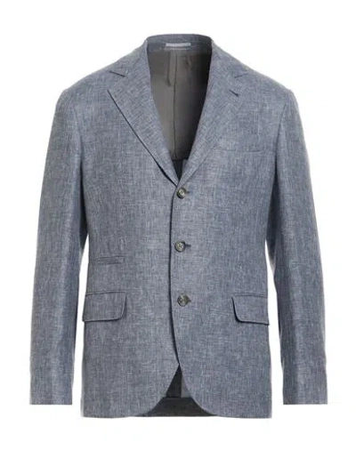 Brunello Cucinelli Man Blazer Blue Size 44 Linen, Wool, Silk