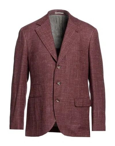 Brunello Cucinelli Man Blazer Brick Red Size 40 Wool, Silk, Linen
