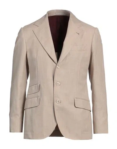 Brunello Cucinelli Man Blazer Camel Size 48 Cotton, Virgin Wool In Beige