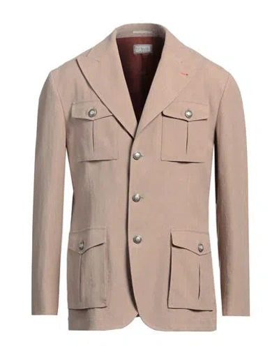 Brunello Cucinelli Man Blazer Camel Size M Linen In Beige