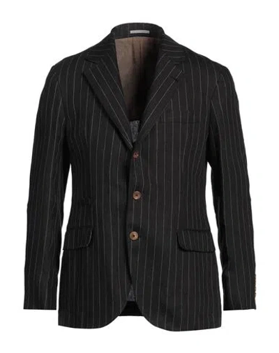 Brunello Cucinelli Man Blazer Charcoal Size 46 Linen In Grey