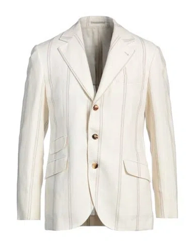 Brunello Cucinelli Man Blazer Cream Size 42 Linen, Wool, Polyester, Silk In White