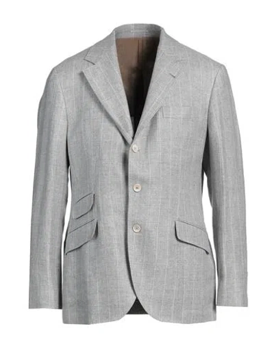 Brunello Cucinelli Man Blazer Grey Size 42 Linen, Wool, Silk