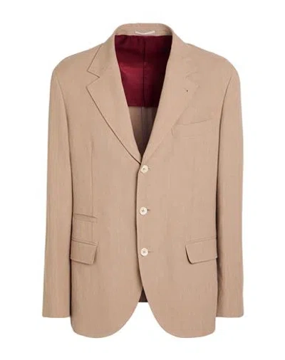 Brunello Cucinelli Man Blazer Light Brown Size 44 Linen In Sand