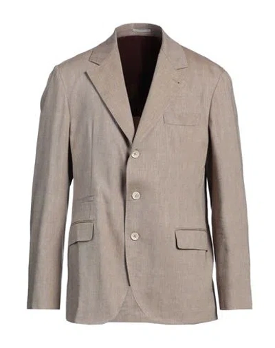 Brunello Cucinelli Man Blazer Light Brown Size 50 Linen, Virgin Wool In Beige