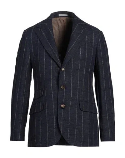 Brunello Cucinelli Man Blazer Midnight Blue Size 40 Linen, Wool, Polyester, Silk