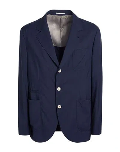 Brunello Cucinelli Man Blazer Midnight Blue Size 44 Virgin Wool, Silk In Black
