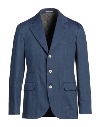 Brunello Cucinelli Man Blazer Navy Size 46 Linen, Virgin Wool