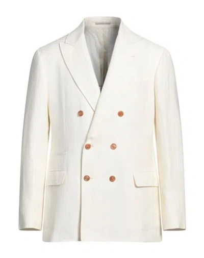 Brunello Cucinelli Man Blazer Off White Size 42 Linen, Wool, Silk In Neutral