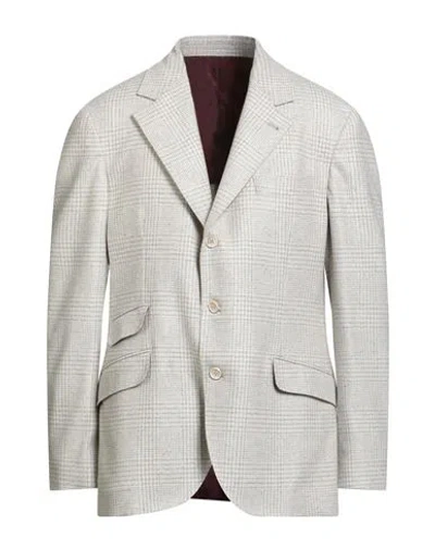 Brunello Cucinelli Man Blazer Off White Size 46 Wool, Silk, Cashmere, Elastane In Gray