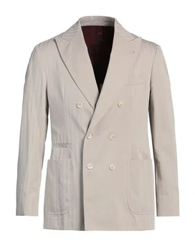 Brunello Cucinelli Man Blazer Taupe Size 46 Cotton, Silk In Grey
