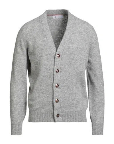 Brunello Cucinelli Man Cardigan Grey Size 46 Alpaca Wool, Cotton, Polyamide, Wool In Gray