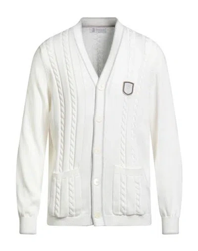 Brunello Cucinelli Man Cardigan White Size Xl Cotton In Multi