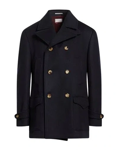 Brunello Cucinelli Man Coat Midnight Blue Size 42 Virgin Wool In Black