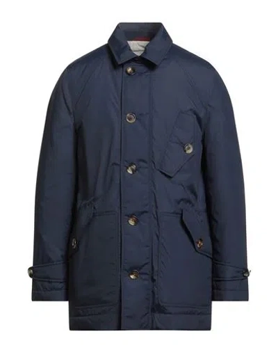 Brunello Cucinelli Man Coat Navy Size 50 Polyamide, Virgin Wool, Silk In Blue