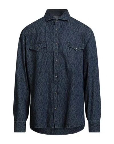 Brunello Cucinelli Man Denim Shirt Blue Size Xl Cotton