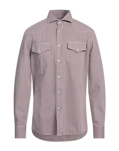 Brunello Cucinelli Man Denim Shirt Mauve Size 3xl Cotton In Purple