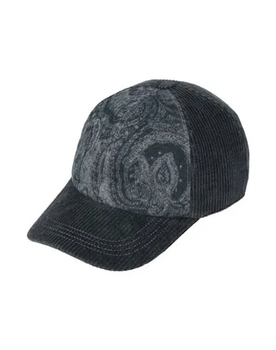 Brunello Cucinelli Man Hat Charcoal Size M Cotton, Cashmere, Leather In Gray