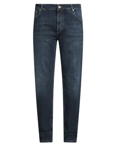 Brunello Cucinelli Man Jeans Blue Size 40 Cotton, Elastane, Leather