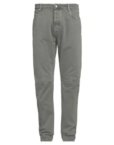 Brunello Cucinelli Man Jeans Sage Green Size 40 Cotton, Leather In Sage Green