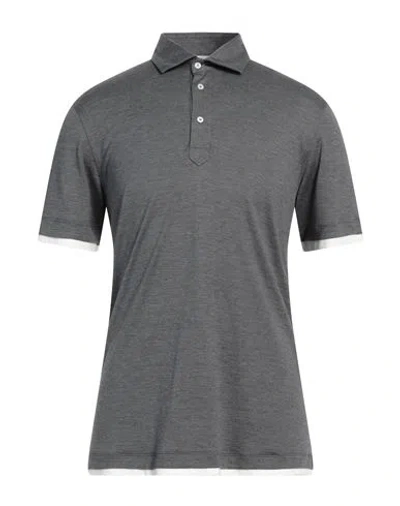 Brunello Cucinelli Man Polo Shirt Lead Size S Silk, Cotton In Grey
