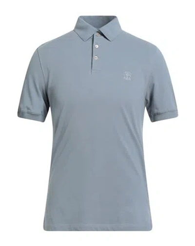 Brunello Cucinelli Man Polo Shirt Light Blue Size S Cotton In Gray