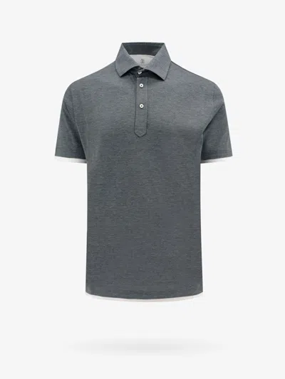 Brunello Cucinelli Man Polo Shirt Man Grey Polo Shirts In Gray