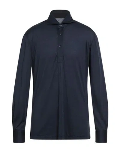 Brunello Cucinelli Man Polo Shirt Midnight Blue Size Xl Silk, Cotton