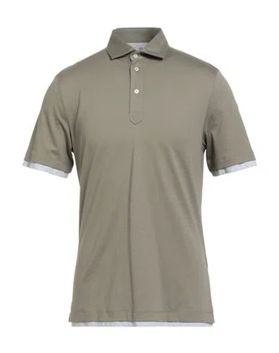 Brunello Cucinelli Man Polo Shirt Military Green Size 3xl Cotton In Gray