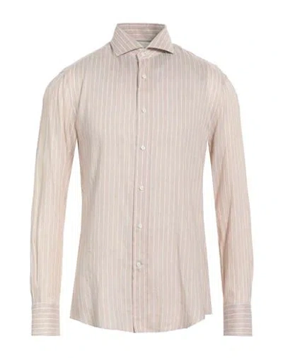 Brunello Cucinelli Man Shirt Beige Size S Linen, Lyocell, Cotton