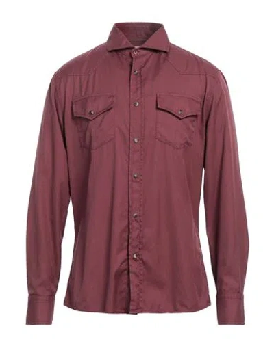 Brunello Cucinelli Man Shirt Burgundy Size 3xl Cotton In Red