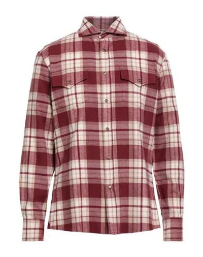 Brunello Cucinelli Man Shirt Burgundy Size M Cotton In Pink