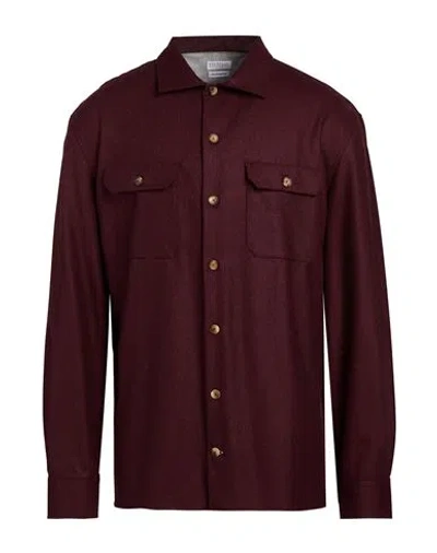 Brunello Cucinelli Man Shirt Burgundy Size Xs Virgin Wool In Red