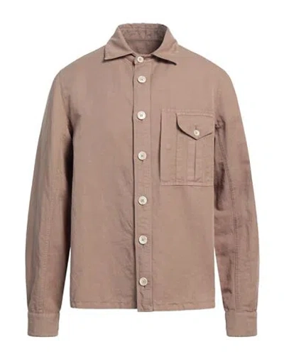Brunello Cucinelli Man Shirt Camel Size 46 Linen, Cotton In Beige