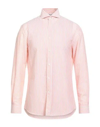 Brunello Cucinelli Man Shirt Coral Size Xxl Cotton, Linen In Pink