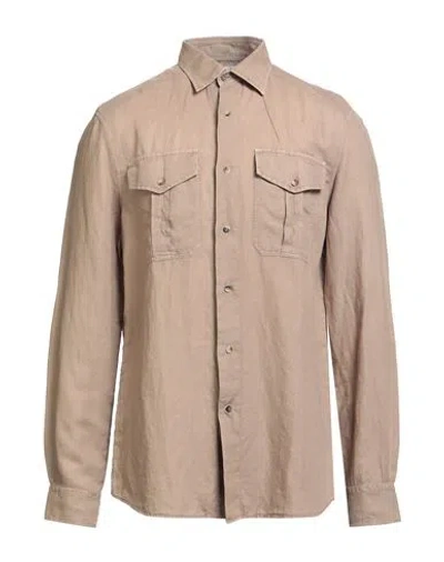 Brunello Cucinelli Man Shirt Khaki Size 3xl Linen, Cotton In Neutral