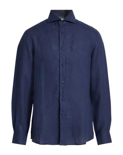 Brunello Cucinelli Man Shirt Midnight Blue Size Xxl Linen