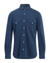 Brunello Cucinelli Man Shirt Navy Blue Size L Cotton In Navy Blue