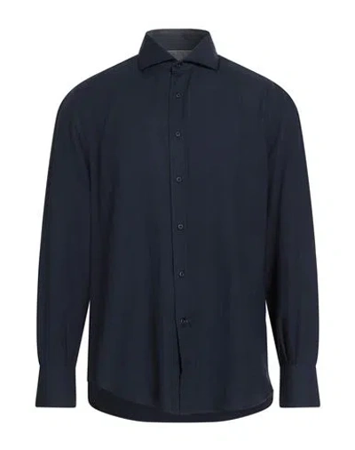 Brunello Cucinelli Man Shirt Navy Size Xxl Cotton, Cashmere In Blue